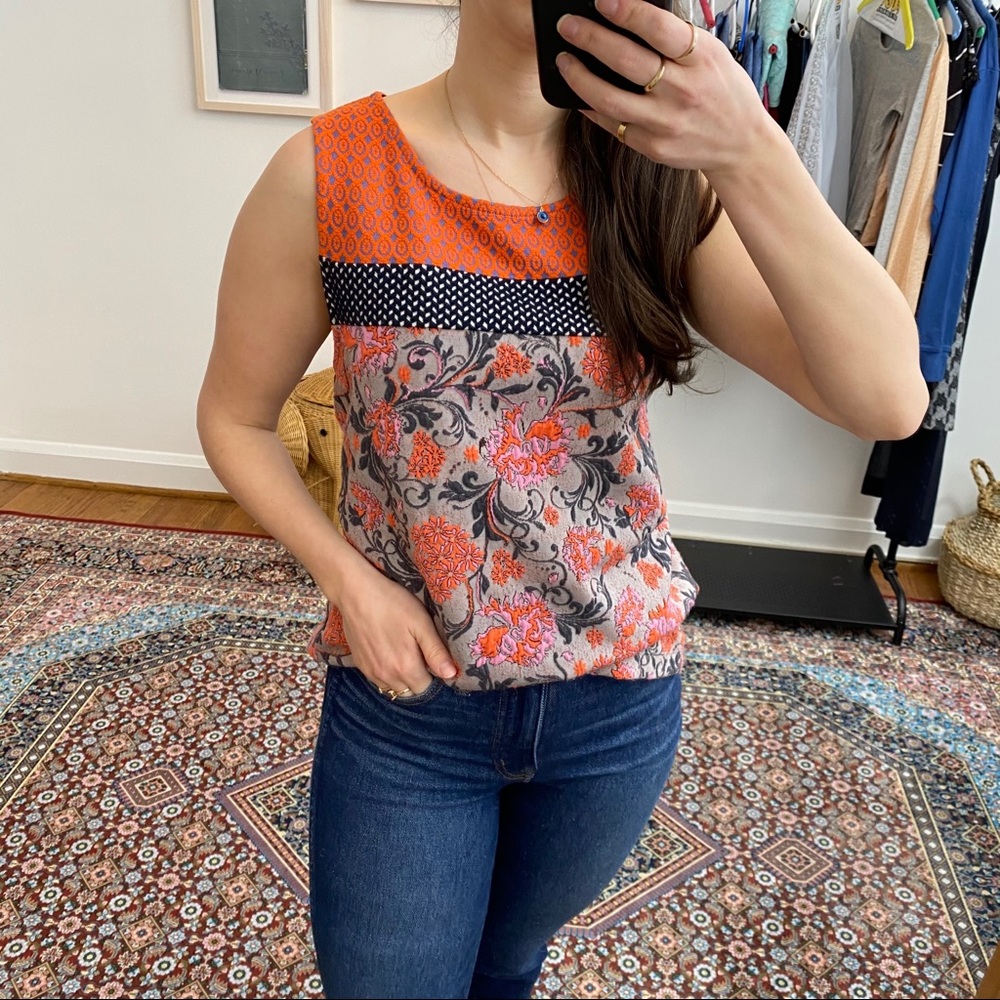 Anthropologie Orange and Blue Floral Tank Top - Picture 2 of 15